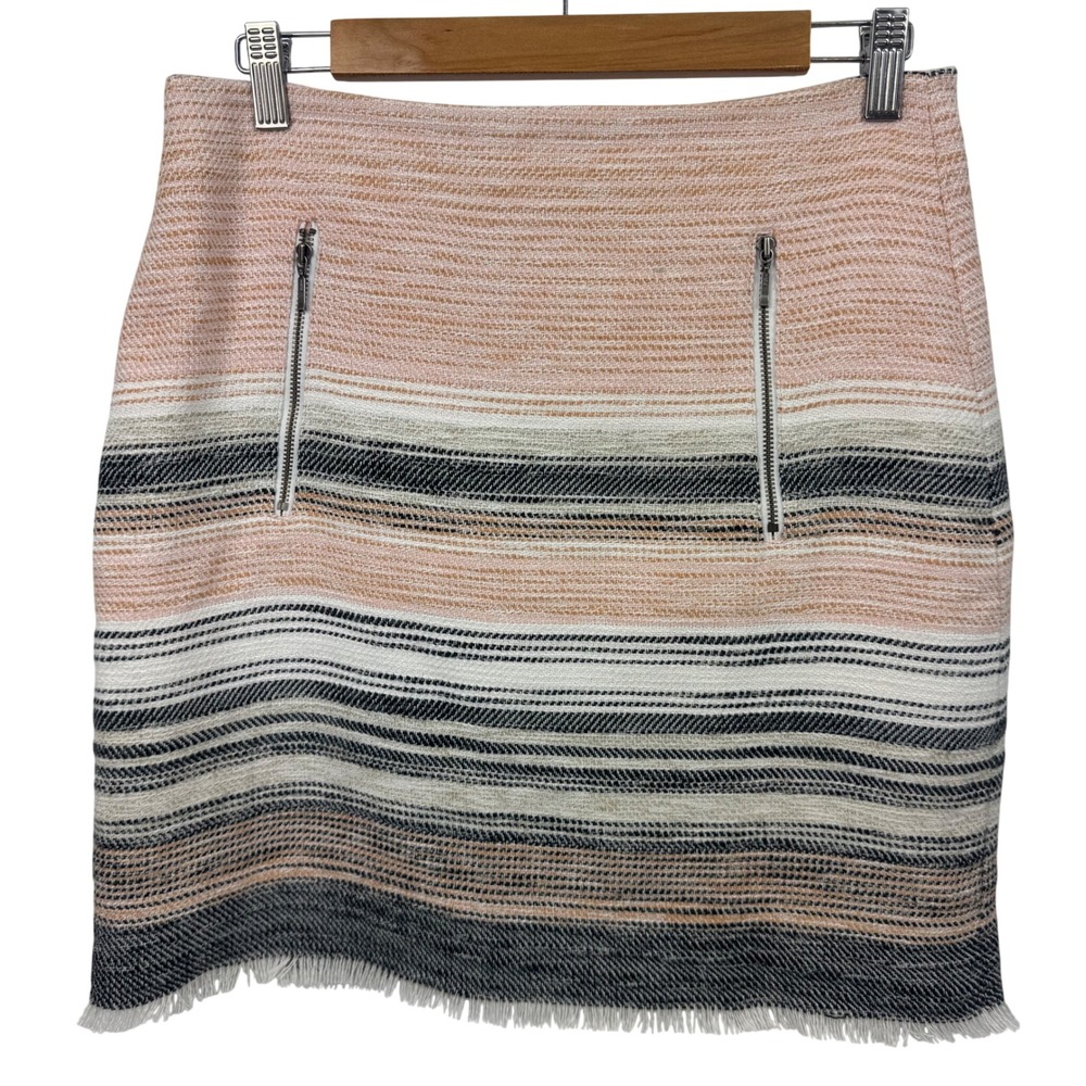 Ann‎ Taylor LOFT Pink Striped Tweed Fringe Mini Skirt Size 6 380089